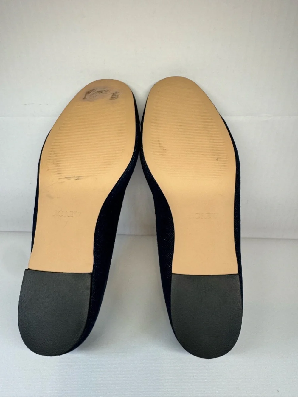 J.Crew Denim Ballet Flats Black Leather Cap Toe Bow Shoes Women's Size 9